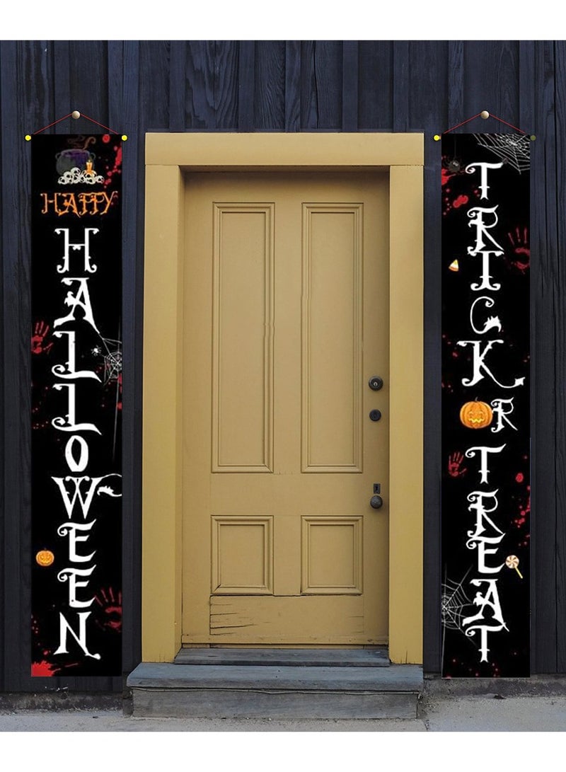 Porch Banner Trick or Treat Porch Signs Hanging Banner Welcome Signs Couplets Porch Flag for Gate Garden Front Door Home Outdoor Yard Party Decor Halloween (B) - Image 1