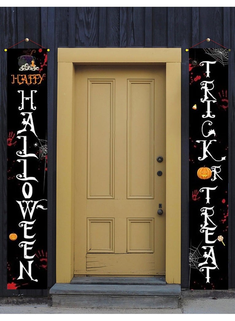 Porch Banner Trick or Treat Porch Signs Hanging Banner Welcome Signs Couplets Porch Flag for Gate Garden Front Door Home Outdoor Yard Party Decor Halloween (B) - Image 1