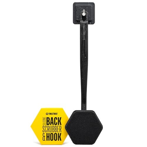 فرشاة ظهر سيليكون من TOOLETRIES مع خطاف، فرشاة استحمام مقشرة، غسالة ظهر للرجال، فرشاة ظهر متينة بمقبض طويل، ملحقات استحمام تدوم طويلاً، فحم