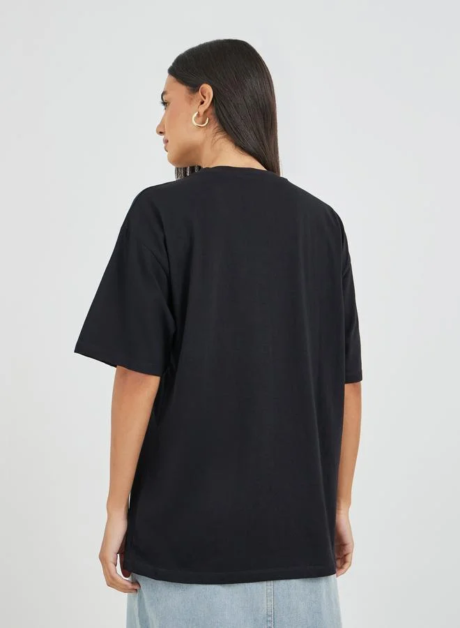 Styli Brooklyn 89 Slogan Print Short Sleeve Oversized T-Shirt