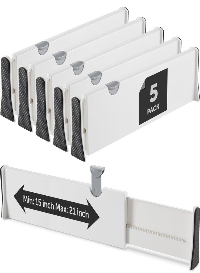 RUBOXA Drawer Divider Set of 5, Adjustable Length 14.9"-21" Drawer Organizers for Clothing, Locks in Place, Easy-Assemble, Secured, Foam Ends, for Bedroom, Bathroom, Kitchen & Office Organization and Storage - Image 1