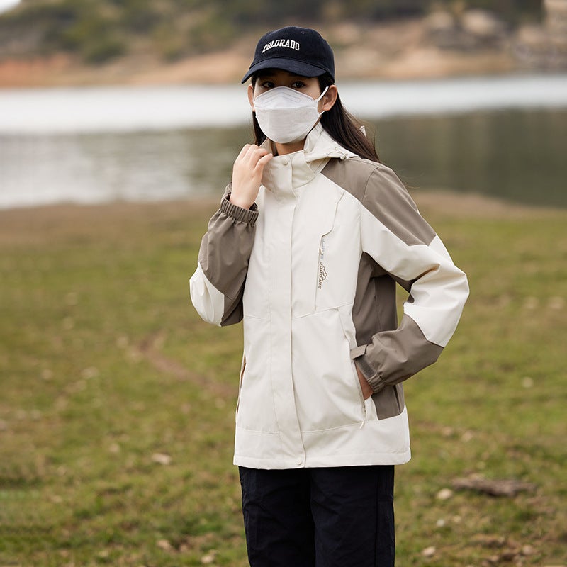 Generic Spring and Autumn New Outdoor Single Layer Thin Mountaineering Suit Windproof Breathable Couples Windbreaker Jacket Women-Khakis 