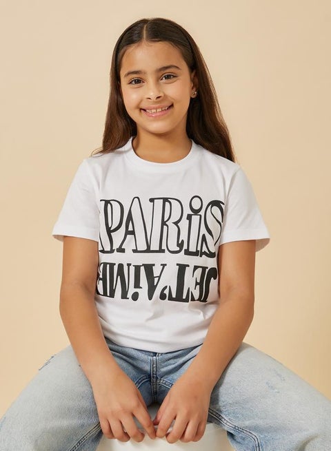 Slogan Print Round Neck T-Shirt