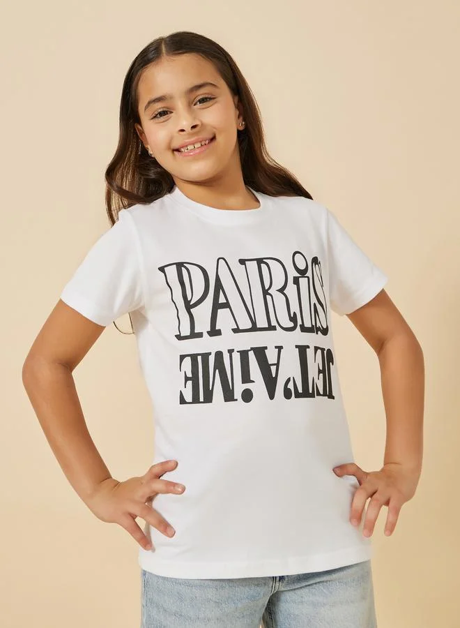 Styli Slogan Print Round Neck T-Shirt
