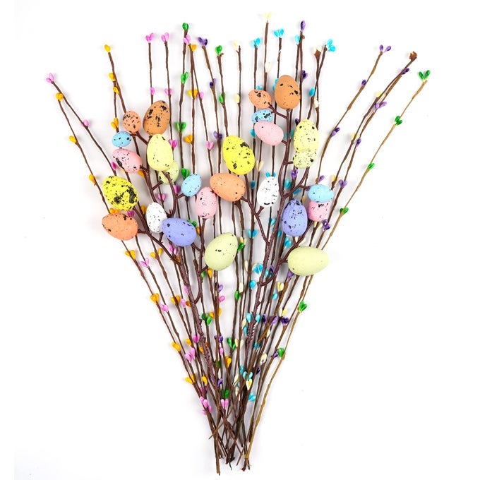 Artificial Easter Spray Vine with Pastel Easter Eggs and Berries Decorative Spring Floral StemsEaster Egg Twig Branches for Floral ArrangementCenterpiece Wreath Decoration 26 Pcs