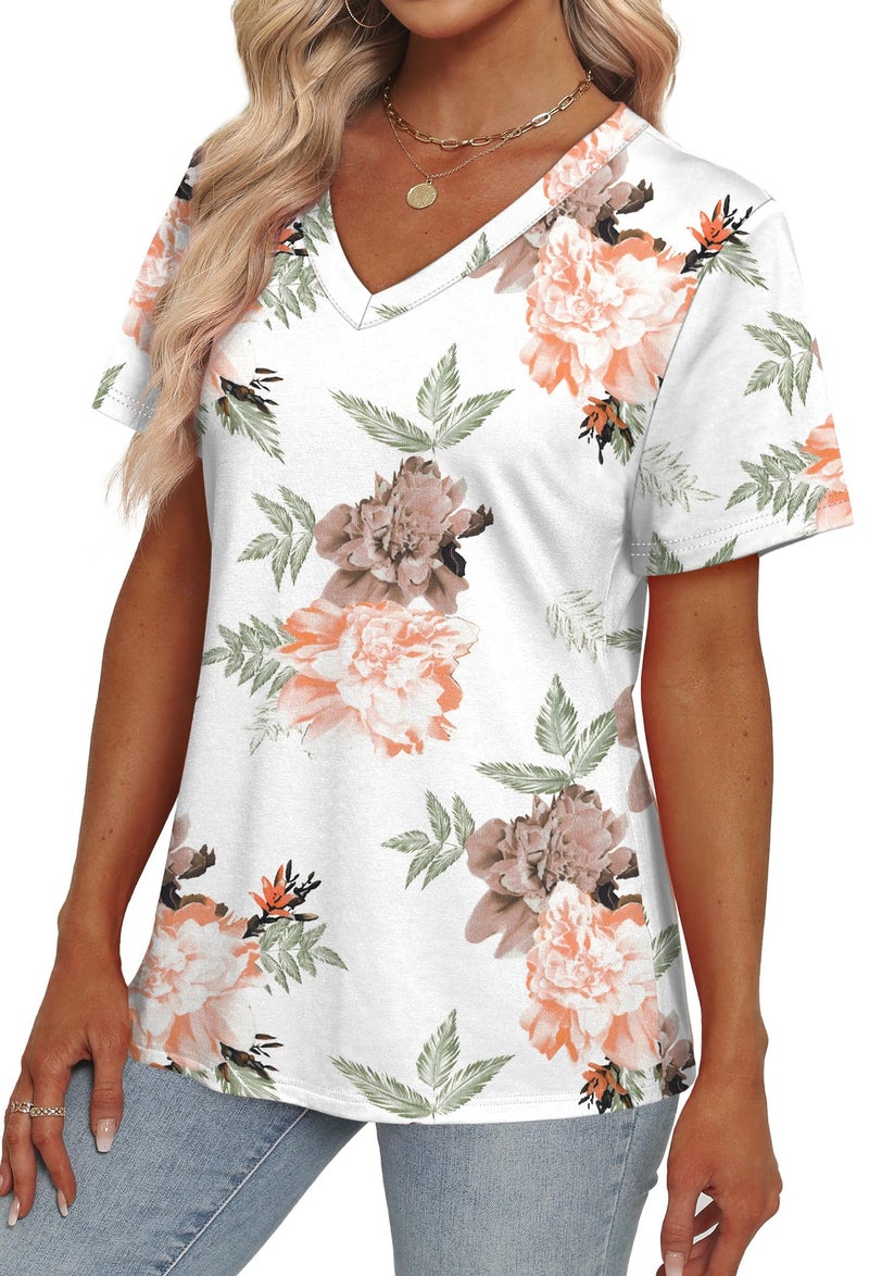 Alaroo Womens Summer Tops 2026 Trendyshort Sleeve Shirts for Women V Neck Maternity Clothes Print 02 XL - Image 3