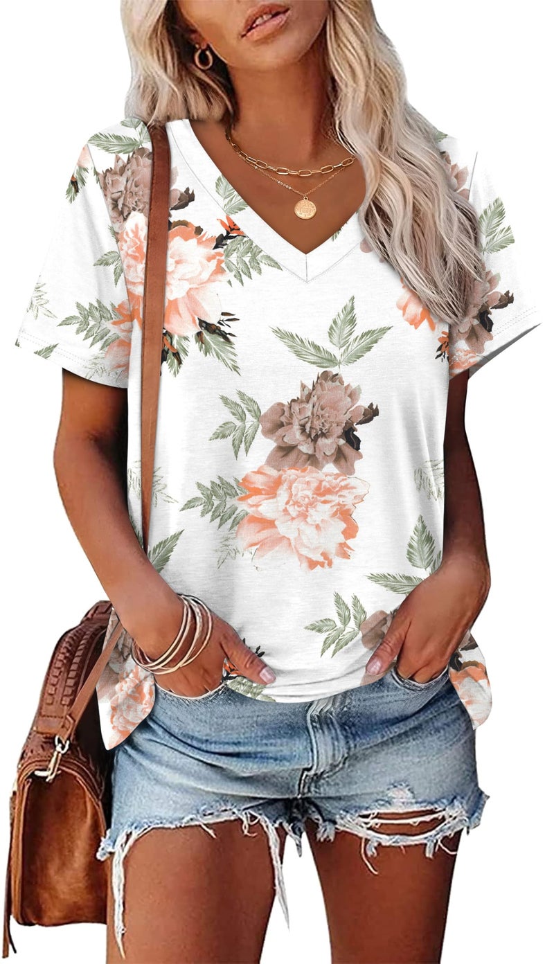 Alaroo Womens Summer Tops 2026 Trendyshort Sleeve Shirts for Women V Neck Maternity Clothes Print 02 XL - Image 2
