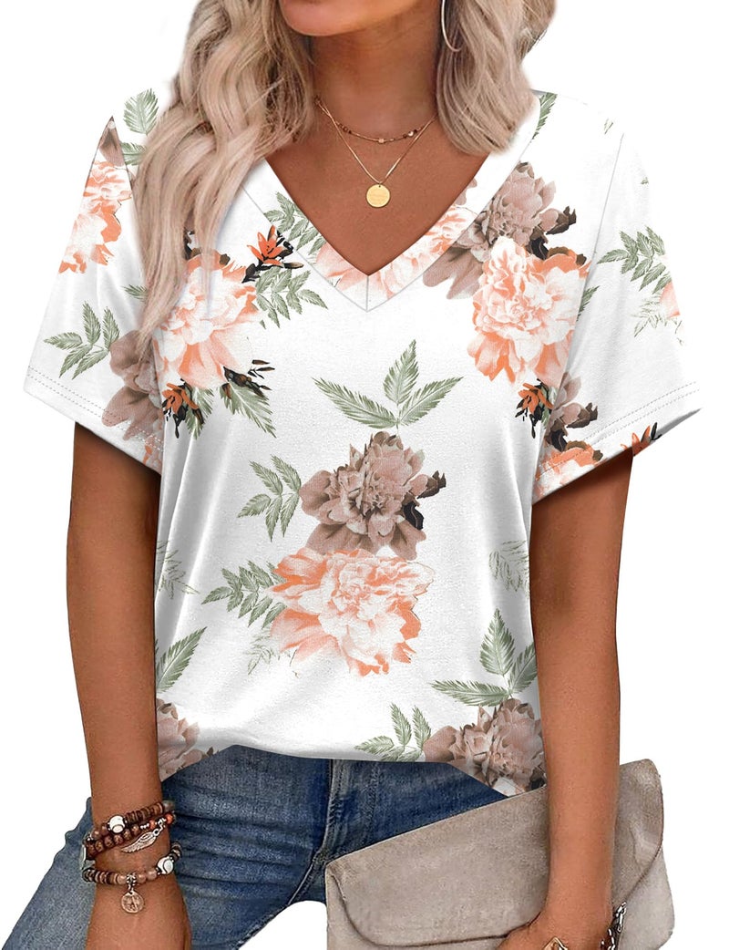 Alaroo Womens Summer Tops 2026 Trendyshort Sleeve Shirts for Women V Neck Maternity Clothes Print 02 XL - Image 1