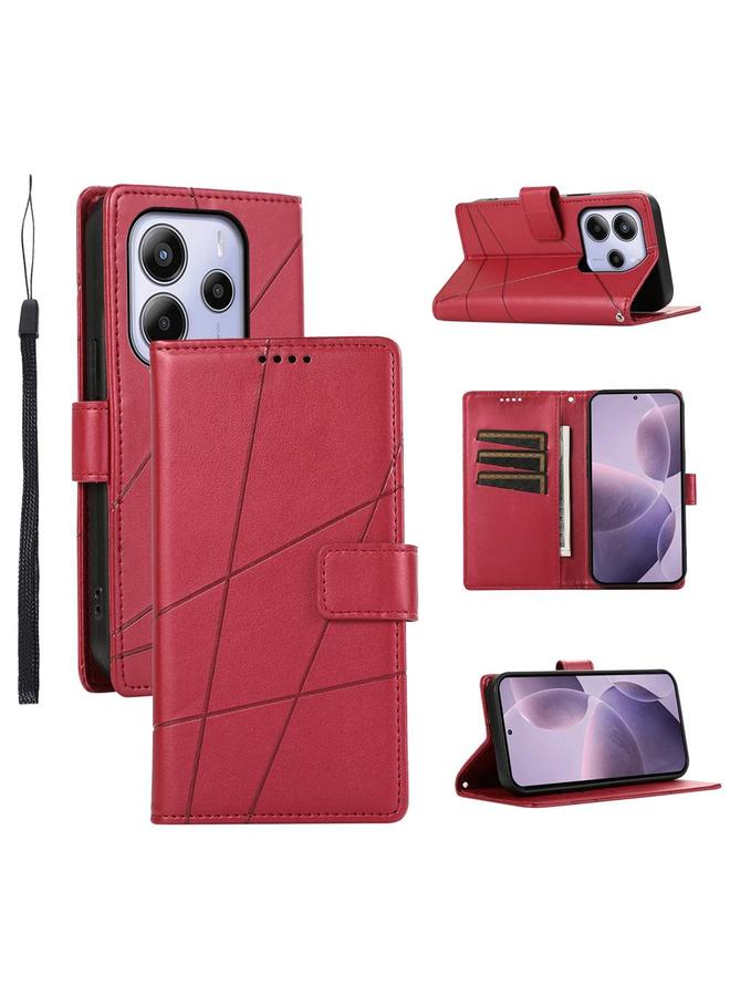 S-TOP Case For Redmi Note 14 4G 163.25mm Global PU Genuine Leather Texture Embossed Line Phone Case - Image 1