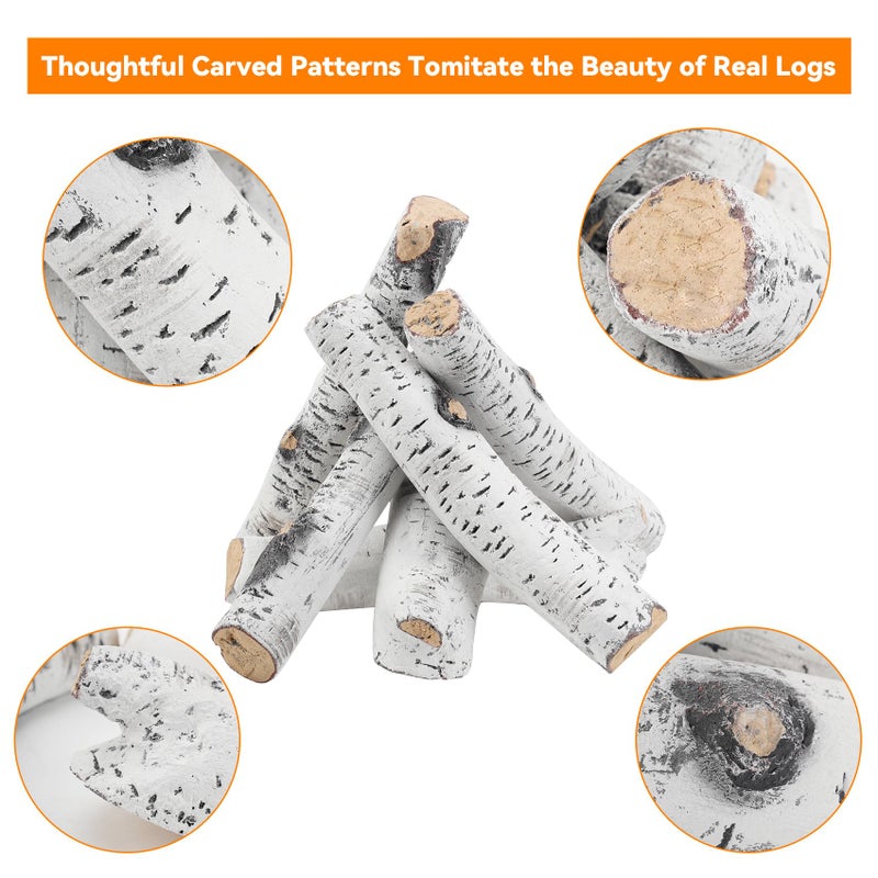 Skyflame 6 Piece Set of Gas Fireplace Logs, Large White Birch Ceramic Logs for All Types of Indoor/Outdoor Gas Inserts, Ventless, Fireplaces and Fire Pits - Image 3