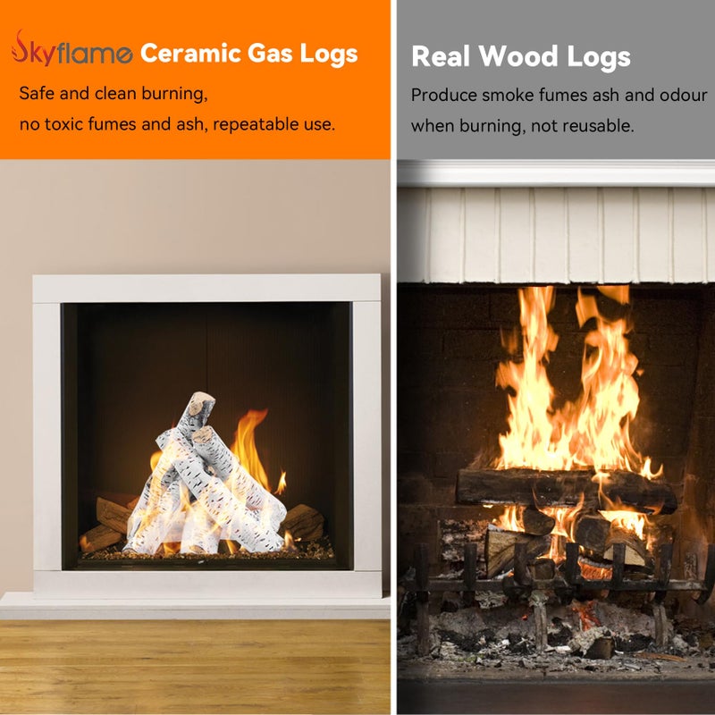 Skyflame 6 Piece Set of Gas Fireplace Logs, Large White Birch Ceramic Logs for All Types of Indoor/Outdoor Gas Inserts, Ventless, Fireplaces and Fire Pits - Image 5