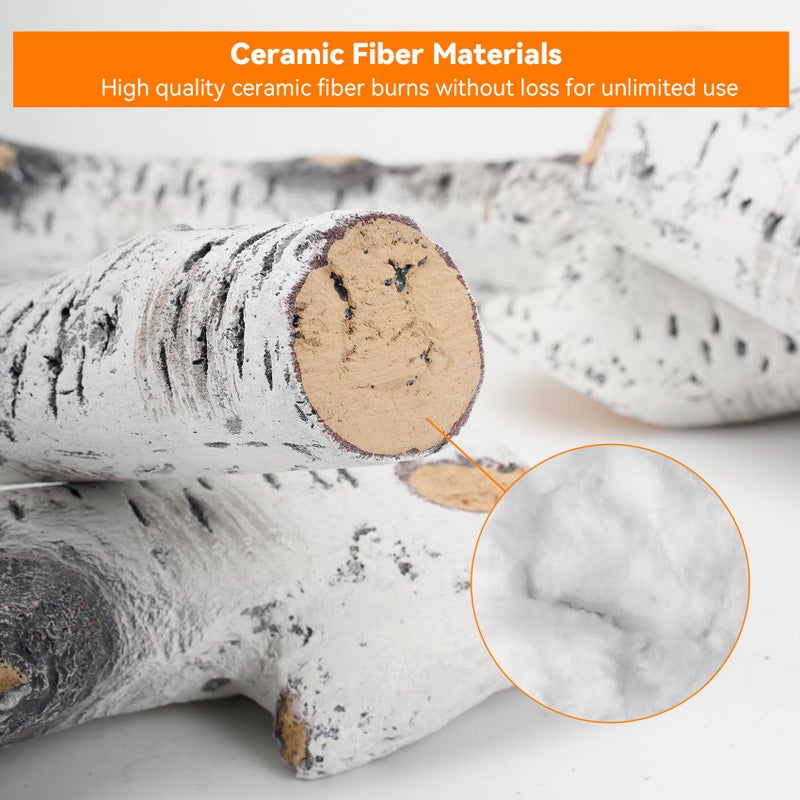 Skyflame 6 Piece Set of Gas Fireplace Logs, Large White Birch Ceramic Logs for All Types of Indoor/Outdoor Gas Inserts, Ventless, Fireplaces and Fire Pits - Image 4