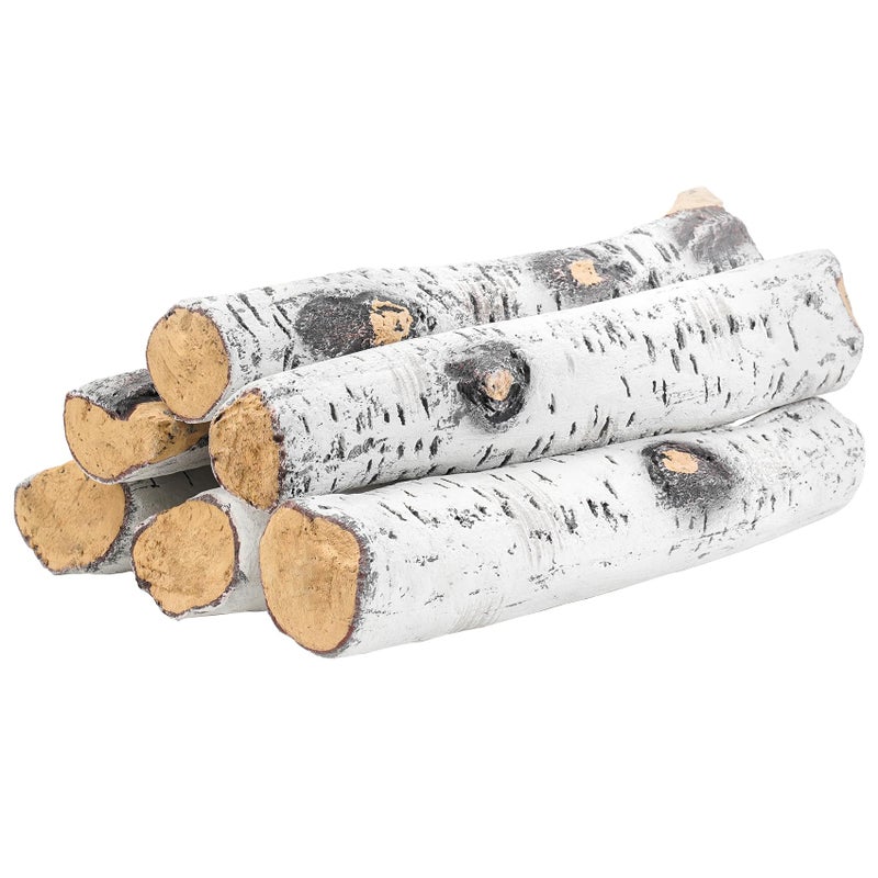 Skyflame 6 Piece Set of Gas Fireplace Logs, Large White Birch Ceramic Logs for All Types of Indoor/Outdoor Gas Inserts, Ventless, Fireplaces and Fire Pits - Image 1