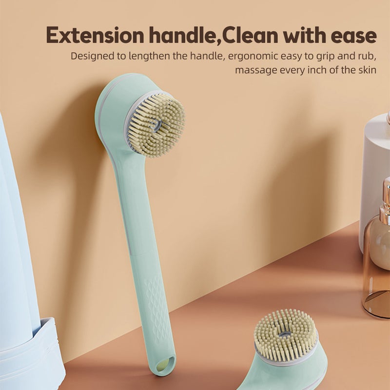 Electric Body Brush Back Scrubber for Shower Type-C Rechargeable IPX7 Waterproof 3 Gears 6-in-1 Shower Brush Heads Cordless Exfoliating Bath Brush with Long Handle Deep Cleansing for Shower Bathing - Image 3