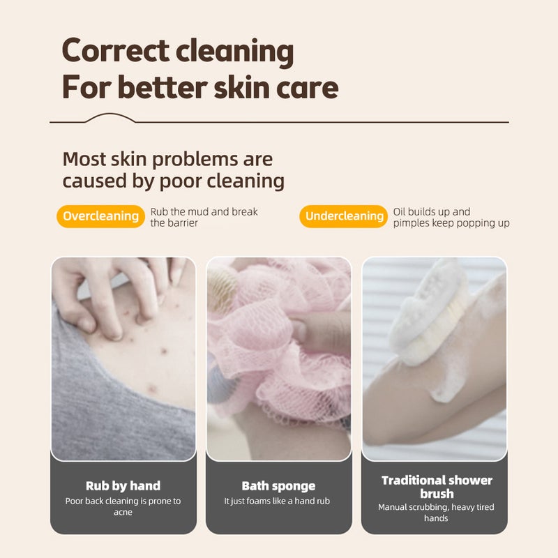 Electric Body Brush Back Scrubber for Shower Type-C Rechargeable IPX7 Waterproof 3 Gears 6-in-1 Shower Brush Heads Cordless Exfoliating Bath Brush with Long Handle Deep Cleansing for Shower Bathing - Image 5