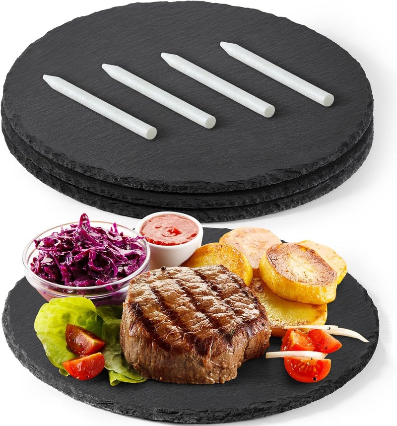 GOH DODD 12 Inch Set of 3 Large Slate Cheese Board, Charcuterie Boards Stone Slate Plates, Laser Engraving Blanks for Meat Fruit Appetizers Sussi Party Wedding Housewarming Gifts, Round - Image 1