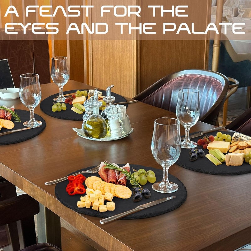 GOH DODD 12 Inch Set of 3 Large Slate Cheese Board, Charcuterie Boards Stone Slate Plates, Laser Engraving Blanks for Meat Fruit Appetizers Sussi Party Wedding Housewarming Gifts, Round - Image 5