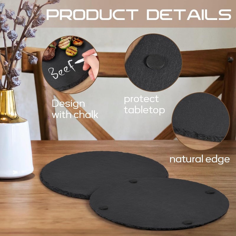 GOH DODD 12 Inch Set of 3 Large Slate Cheese Board, Charcuterie Boards Stone Slate Plates, Laser Engraving Blanks for Meat Fruit Appetizers Sussi Party Wedding Housewarming Gifts, Round - Image 4