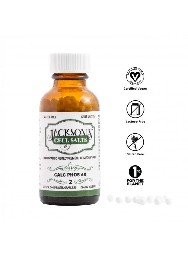 Jackson's Jacksons Cell Salt #2 Calc phos 6X (500 Pellet Bottle) Certified Vegan, Lactose-Free Calcarea phosphorica 6X - Image 1