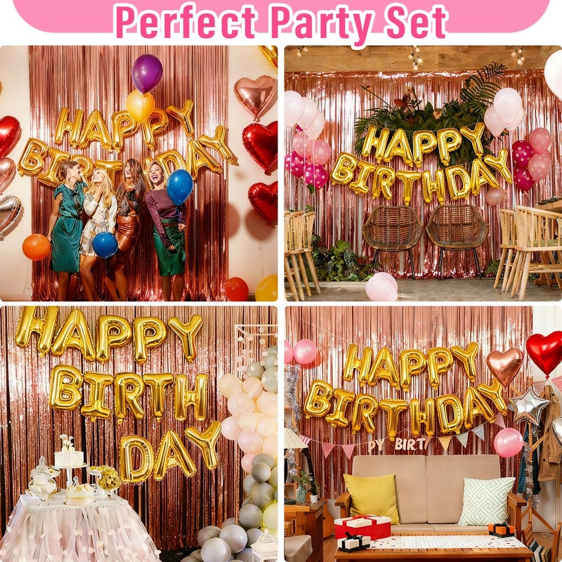 wohohoho 77Pcs Rose Gold Happy Birthday Party Decorations, Happy Birthday Banner, Rose Gold Streamers Tinsel Backdrop, 4 Colors Heart Balloons with 50Pcs Colorful Balloons Party Decor for Girls Women Princess - Image 4