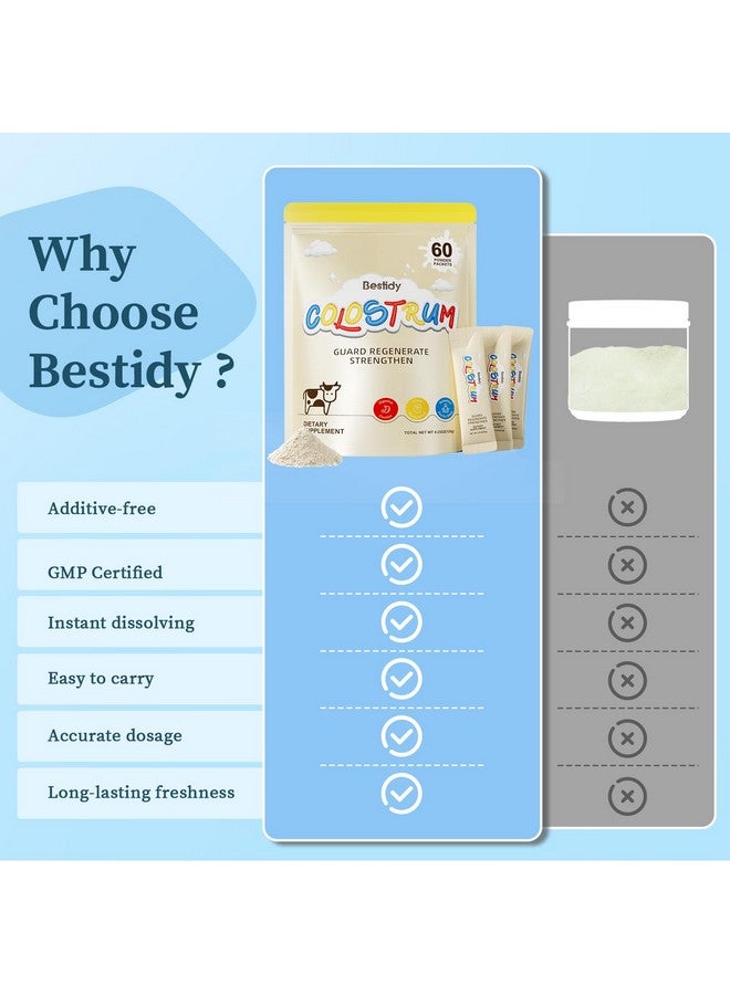 Bestidy مكمل كولاستروم بيستيدي، مسحوق كولاستروم لصحة الأمعاء، نمو الشعر، الجمال، معبأ بشكل فردي، مسحوق كولاستروم بقر طبيعي، (60 حصة) 4.23 أونصة - Image 5