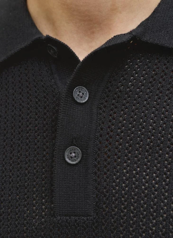 JACK & JONES Black Short sleeve knit Polo shirt for Men | Best Price UAE