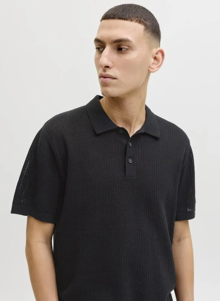 JACK & JONES Black Short sleeve knit Polo shirt for Men | Best Price UAE
