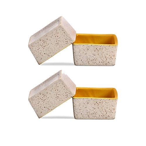 Caffeine Ceramic Handmade Cream and Yellow Matte Dip & Sauce (Set of 4, 40 ml) - Image 1