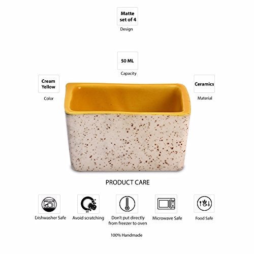 Caffeine Ceramic Handmade Cream and Yellow Matte Dip & Sauce (Set of 4, 40 ml) - Image 5