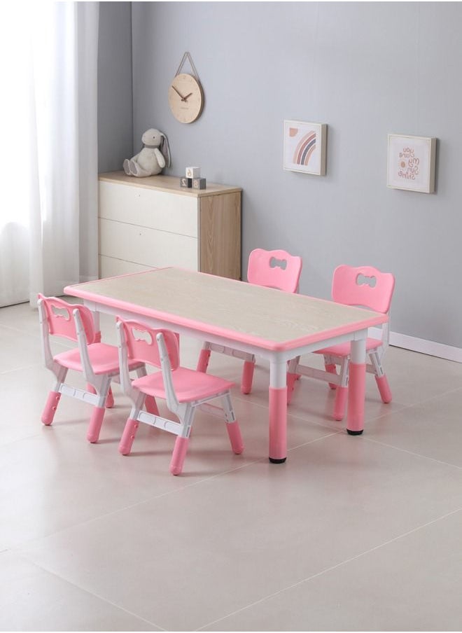 JSAITOYS - 5-Piece Rectangle Plastic Adjustable Desk Sets Children Study Activity Table And Chair Set Preschool Furniture - Image 1