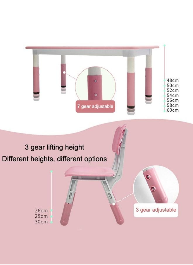 JSAITOYS - 5-Piece Rectangle Plastic Adjustable Desk Sets Children Study Activity Table And Chair Set Preschool Furniture - Image 1