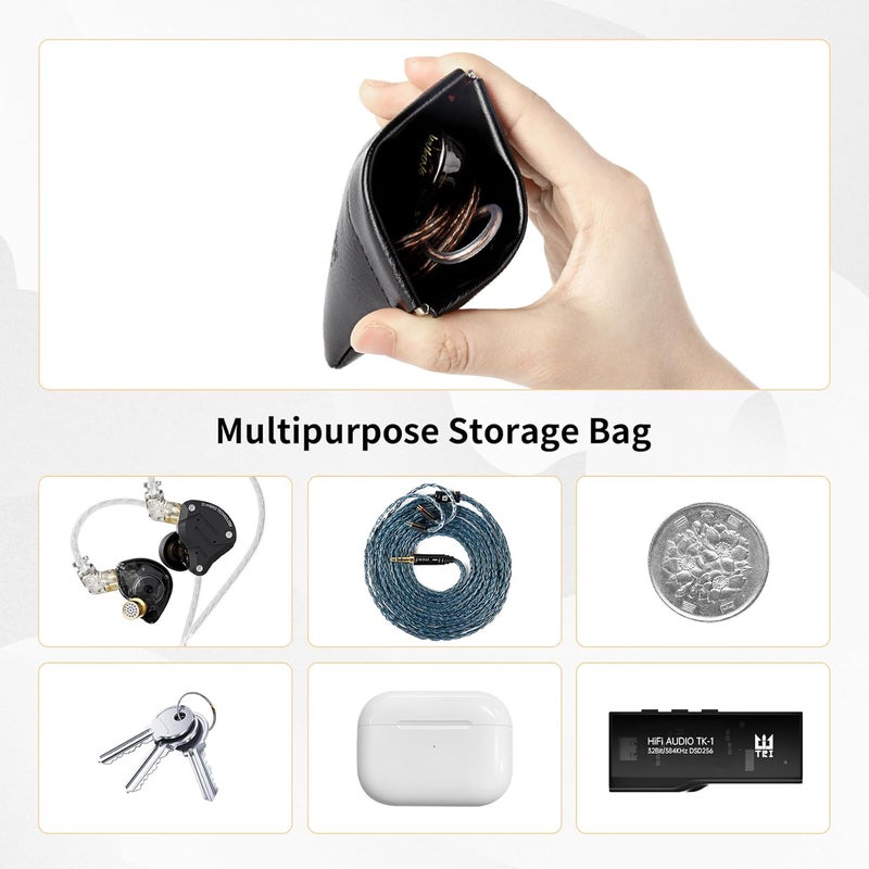 1PCS KBEAR BP01 Plus in Ear Monitor Case for IEMS, Mini Portable PU Leather Headphones Case with Spring-Loaded Closure for KZ ZS10 PRO, ZAR, ZAS, Earbuds, IEMs Cable, Eartips (Black, Medium - 1PCS) - Image 5