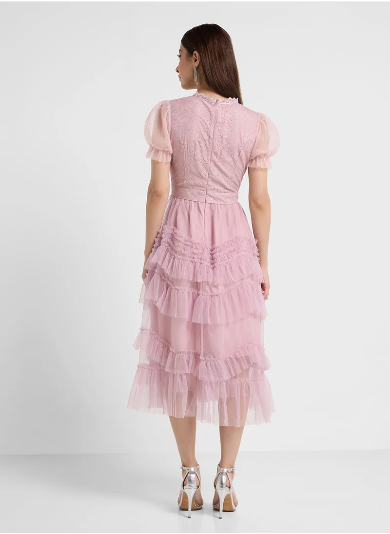 Ella Limited Edition Floral Embroidered Tiered Dress