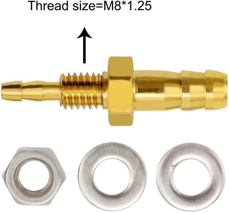 Joywayus 1/8''×1/4'' Reducer Hose ID Barb Thru-Bulk Head Hex Union Brass Fitting with Flat Washer Gasket - Image 2