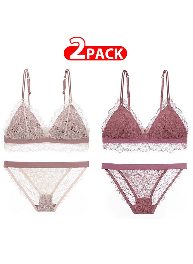 MARGOUN 2 Packs For Women's Medium Size Bra and Panty Set Floral  Triangle Cup Underwear Lingerie Bra and Panties Set Multicolour - Image 1