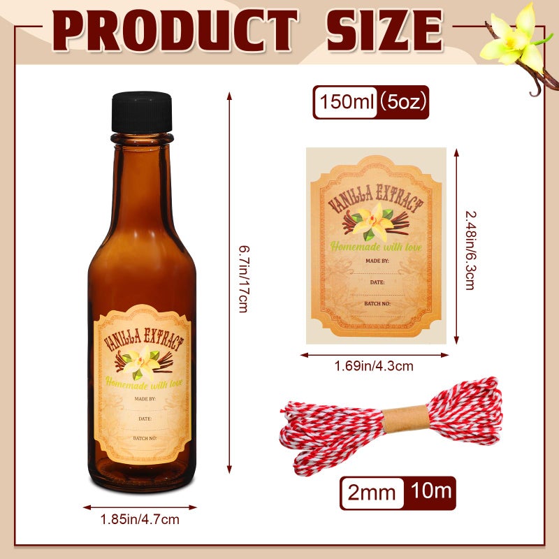 Tioncy 16 Pcs Empty Vanilla Extract Bottles for Homemade Vanilla Jar Glass Bottle with Cap, Shrink Band, Sticker DIY Crafts Wedding Gift Food Storage Canister for Bean - Image 2