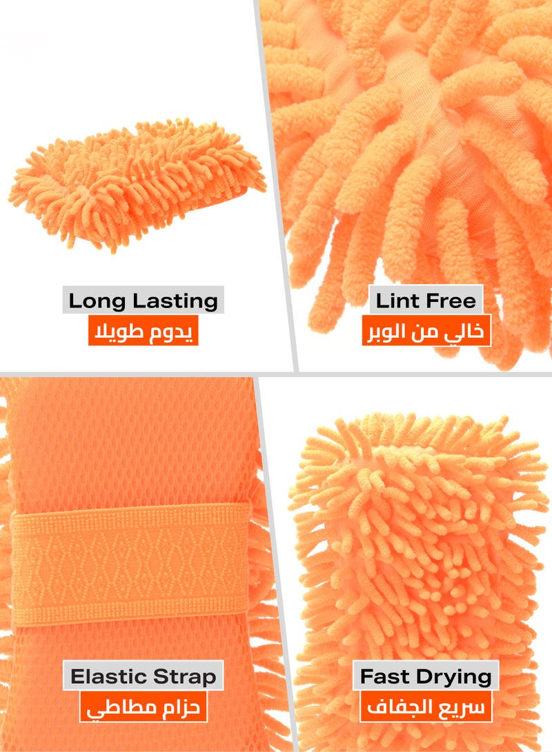 LAWAZIM Car Wash Sponge - 2 Piece, 65g - Premium Chenille Microfiber Car Cleaning Sponge, Soft Non-Scratch Dual-Sided Hand Washing Sponge for Washing Car, Truck, SUV, RV, Boat, and Motorcycle (Orange) - Image 3