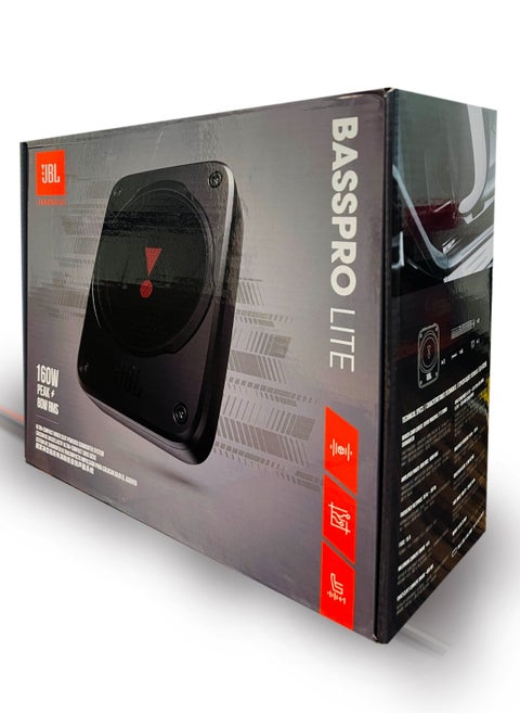 Jbl Basspro Lite: Ultra Compact Underseat Subwoofer With Integrated Amplifier -  160-watt and 80 RMS Active Subwoofer For Car With Deep Bass And Amazing Performance - Easy Installation And Pairing Possible
