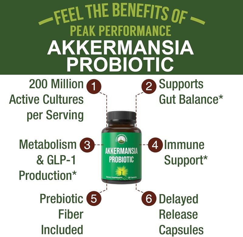 Peak Performance Akkermansia Probiotic to Increase GLP1 Production Ultra High Strength Akkermansia Muciniphila Live Strain With Prebiotic Fiber for Gut Health  Microbiome Balance Delayed Release 3rd Party Tested - Image 2