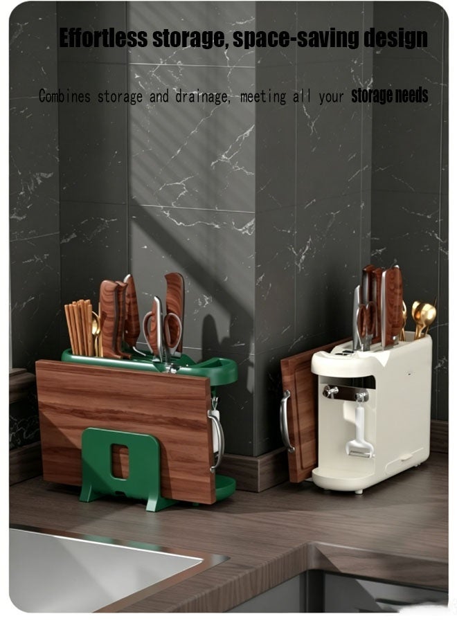 Bukela Knife Storage Rack, Multifunctional Utensil Rack With Draining Tray,Knife Holder For Kitchen Counter,Pot Lid Rack,Cutting Board Organizer - Image 3