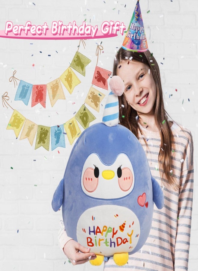 ARELUX Jumbo 18in Cute Penguin Cuddle Plush Soft Stuffed Animal Large Birthday Pillow Kids Huggable Plushie Toy Big Size Happy Birthday Party Decoration Plushies Gift for Friends Boys Girls Blue - Image 2