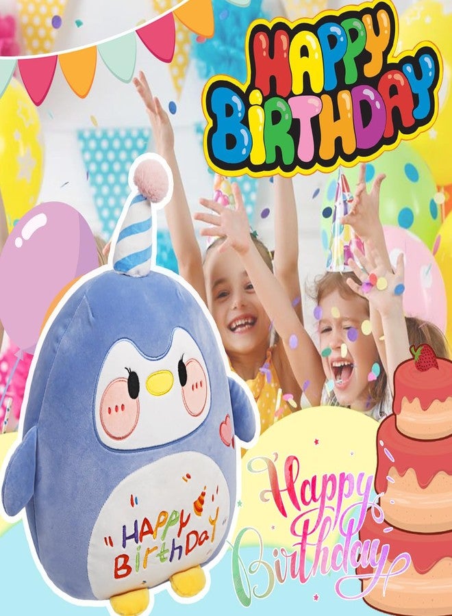 ARELUX Jumbo 18in Cute Penguin Cuddle Plush Soft Stuffed Animal Large Birthday Pillow Kids Huggable Plushie Toy Big Size Happy Birthday Party Decoration Plushies Gift for Friends Boys Girls Blue - Image 3