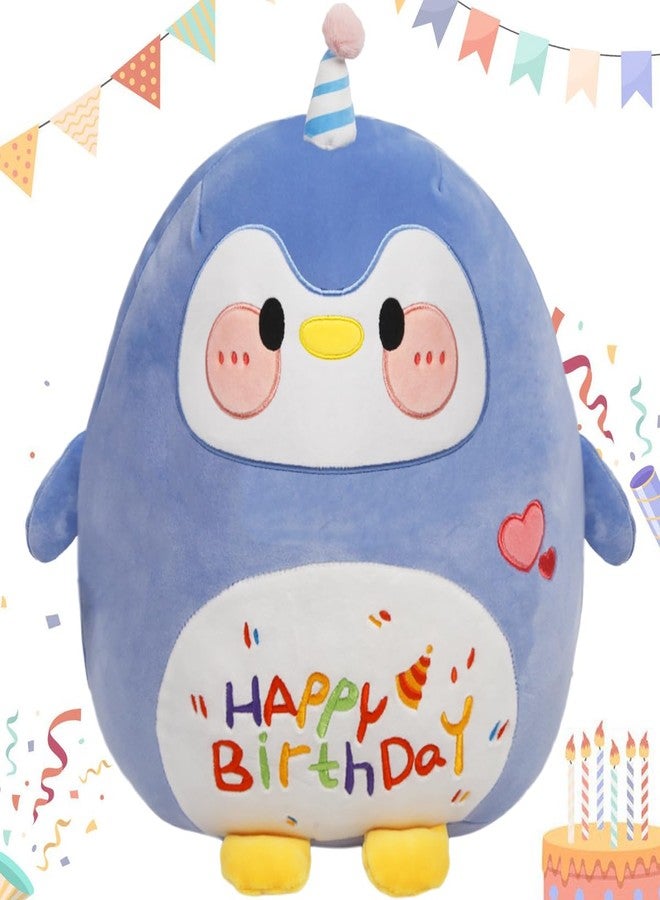 ARELUX Jumbo 18in Cute Penguin Cuddle Plush Soft Stuffed Animal Large Birthday Pillow Kids Huggable Plushie Toy Big Size Happy Birthday Party Decoration Plushies Gift for Friends Boys Girls Blue - Image 1