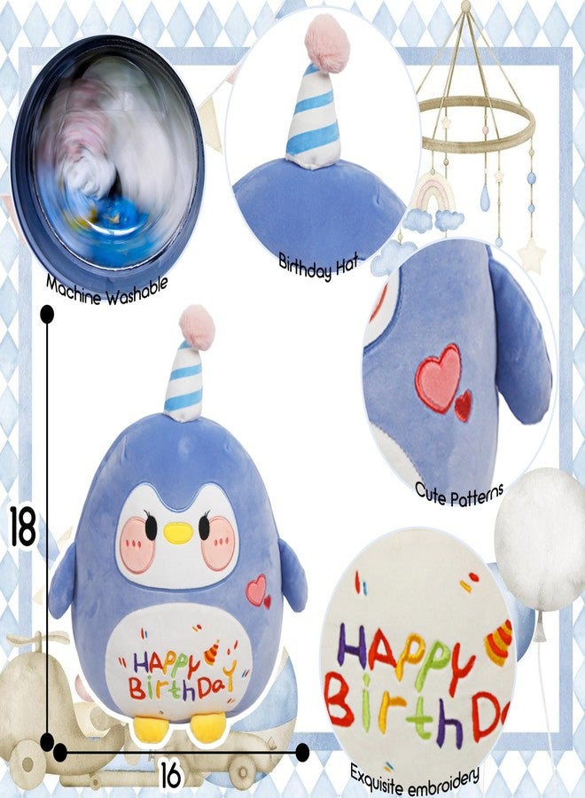 ARELUX Jumbo 18in Cute Penguin Cuddle Plush Soft Stuffed Animal Large Birthday Pillow Kids Huggable Plushie Toy Big Size Happy Birthday Party Decoration Plushies Gift for Friends Boys Girls Blue - Image 4