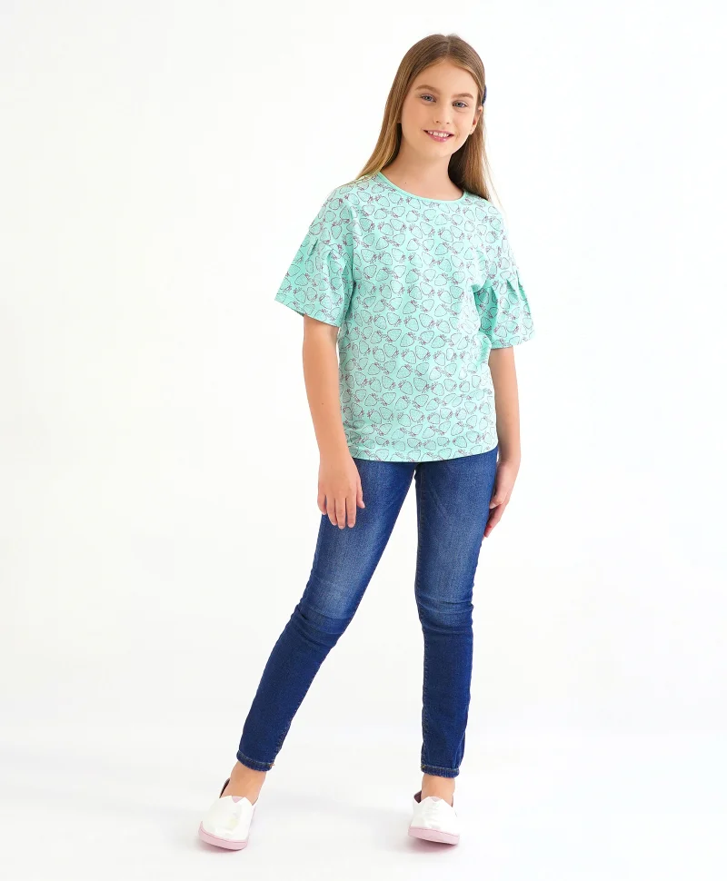Primo Gino Primo Gino Half Sleeves Cotton T-shirt Berry Print - Light Green