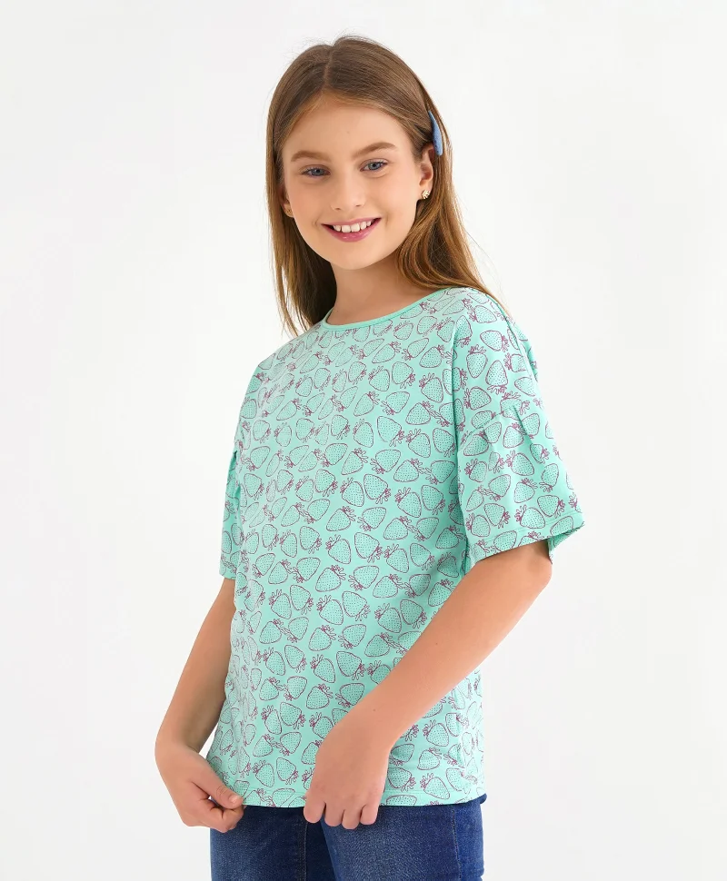 Primo Gino Primo Gino Half Sleeves Cotton T-shirt Berry Print - Light Green
