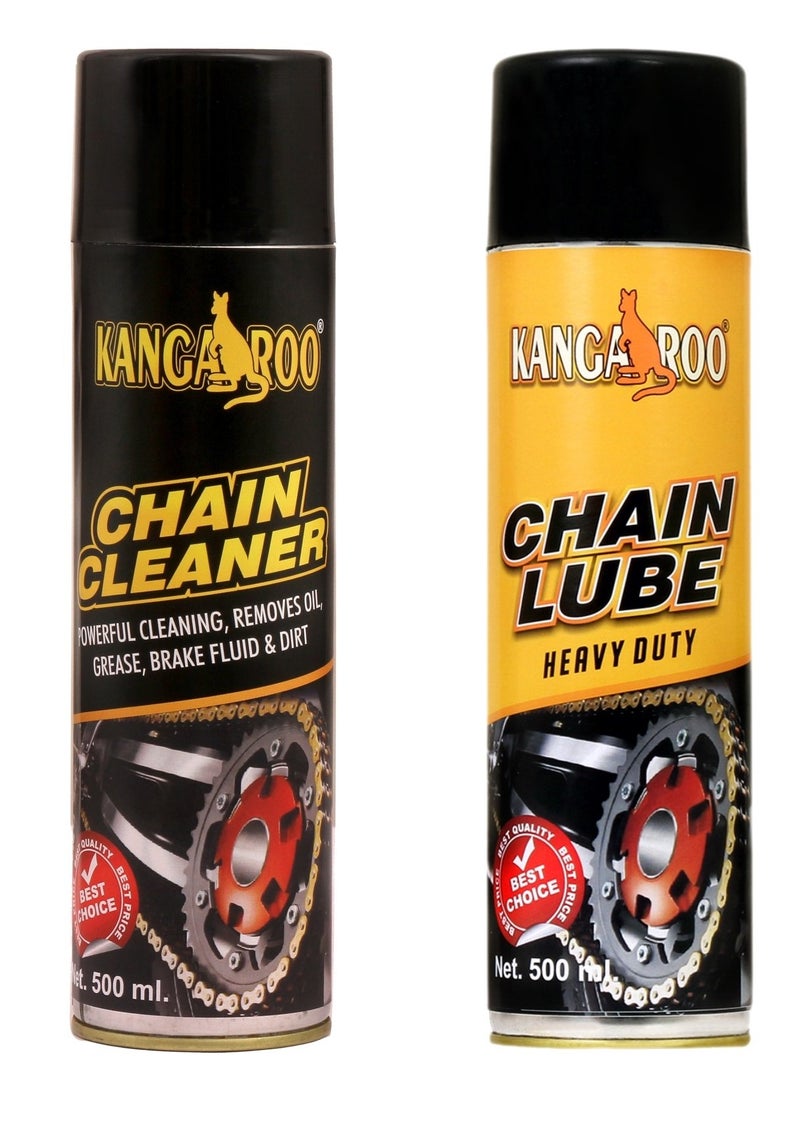 Kangaroo Chain Lube & Chain Cleaner Combo | 500ml Each for Motorcycle & Bike Chain Maintenance | Advanced Lubrication & Powerful Degreaser | Complete Chain Care Solution - Image 1