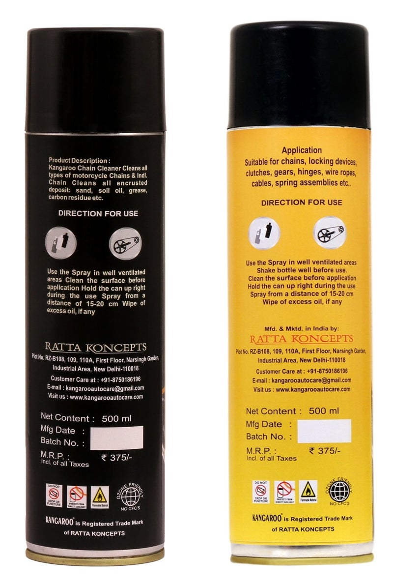 Kangaroo Chain Lube & Chain Cleaner Combo | 500ml Each for Motorcycle & Bike Chain Maintenance | Advanced Lubrication & Powerful Degreaser | Complete Chain Care Solution - Image 2
