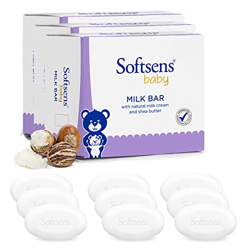 Softsens Baby Milk Bar Soap 100g each x 9 (900g) | Gentle Cleansing & Moisturizing | With Natural Milk Cream & Shea Butter | Dermatologically Tested, Hypoallergenic & Free from Parabens, SLS & SLES - Image 1