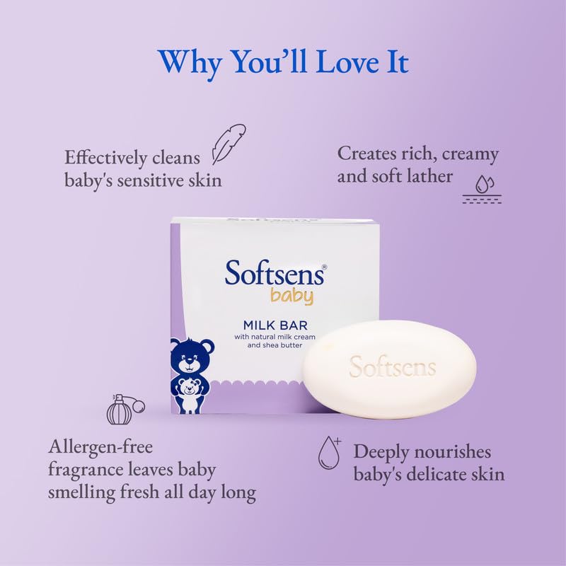 Softsens Baby Milk Bar Soap 100g each x 9 (900g) | Gentle Cleansing & Moisturizing | With Natural Milk Cream & Shea Butter | Dermatologically Tested, Hypoallergenic & Free from Parabens, SLS & SLES - Image 3
